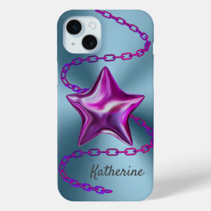 Personalised Custom Aqua & Hot Pink Star iPhone 15 Mini Case
