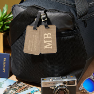 Personalised Custom Beige Tan Taupe Brown Luggage Tag