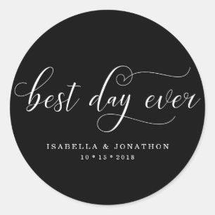 Personalised Custom Best Day Ever Wedding Favour Classic Round Sticker