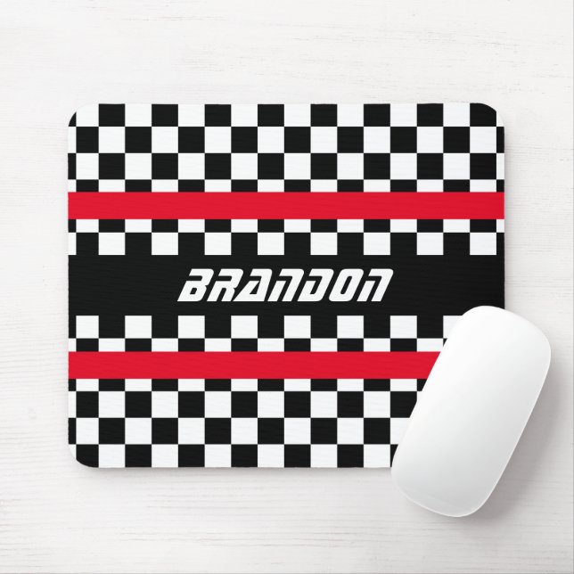 Personalised Custom Black White Check Flag Pattern Mouse Mat (With Mouse)