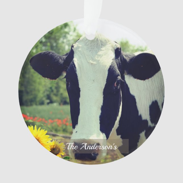 Personalised Custom Black & White Cow Photo Ornament (Front)