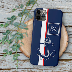 Personalised Custom Blue Anchor Red White Stripes iPhone 11 Pro Max Case