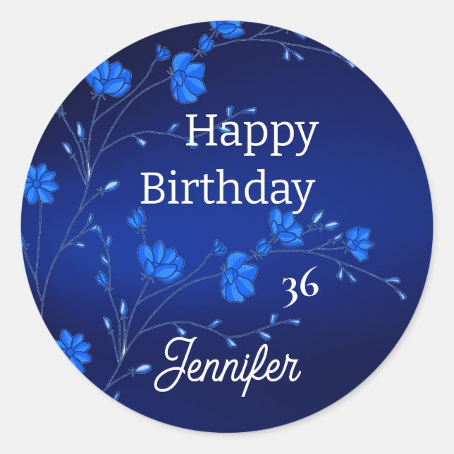 Personalised Custom Blue Flowers Party Sticker (Front)