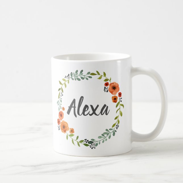 Personalised Custom Botanical Flower Wreath Coffee Mug (Right)