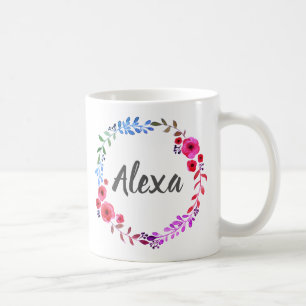 Personalised Custom Bright Botanical Flower Wreath Coffee Mug