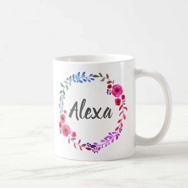 Personalised Custom Bright Botanical Flower Wreath Coffee Mug (Right)