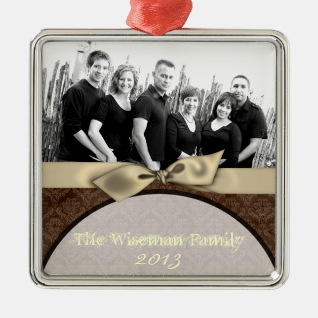 Personalised Custom Brown Damask PHOTO Ornament (Front)