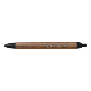 Personalised Custom Brown Woodgrain Pattern Black Ink Pen