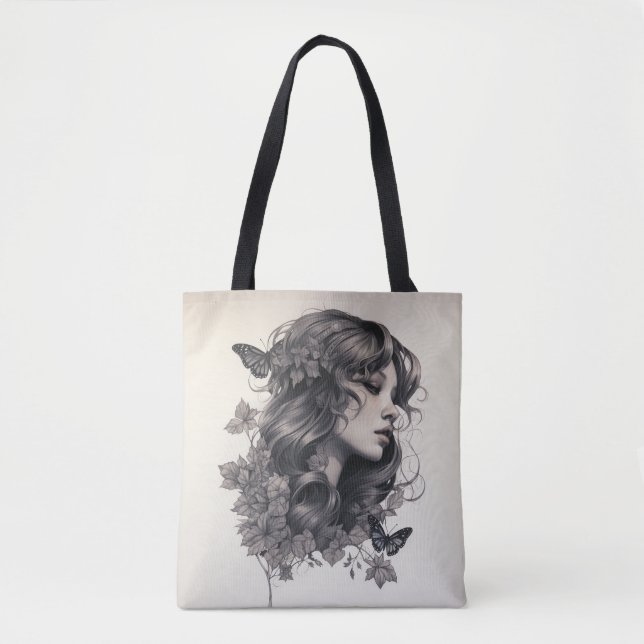 Personalised custom Champagne Ivory Floral Wedding Tote Bag (Front)