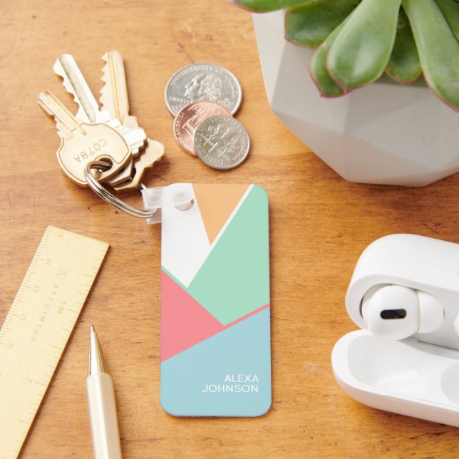 Personalised Custom Chic Geometric Art Pattern Key Ring (Desk)