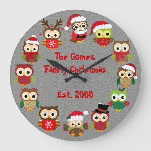 Personalised Custom Christmas Silver Owl Clock