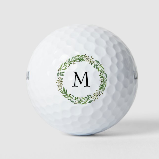 Personalised Custom Classic Green Laurel Wreath Golf Balls (Front)