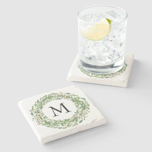 Personalised Custom Classic Green Laurel Wreath Stone Coaster