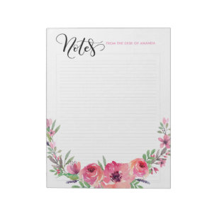 Personalised custom colour notes pad with flowers