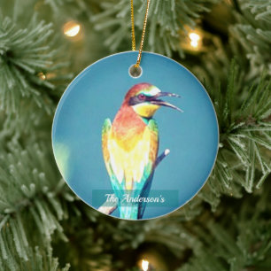 Personalised Custom Colourful Bird Photo Ceramic Tree Decoration
