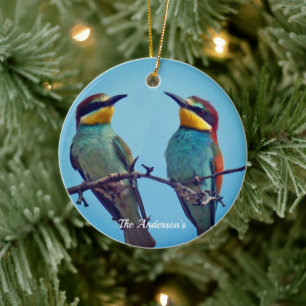 Personalised Custom Colourful Birds Photo Ceramic Tree Decoration
