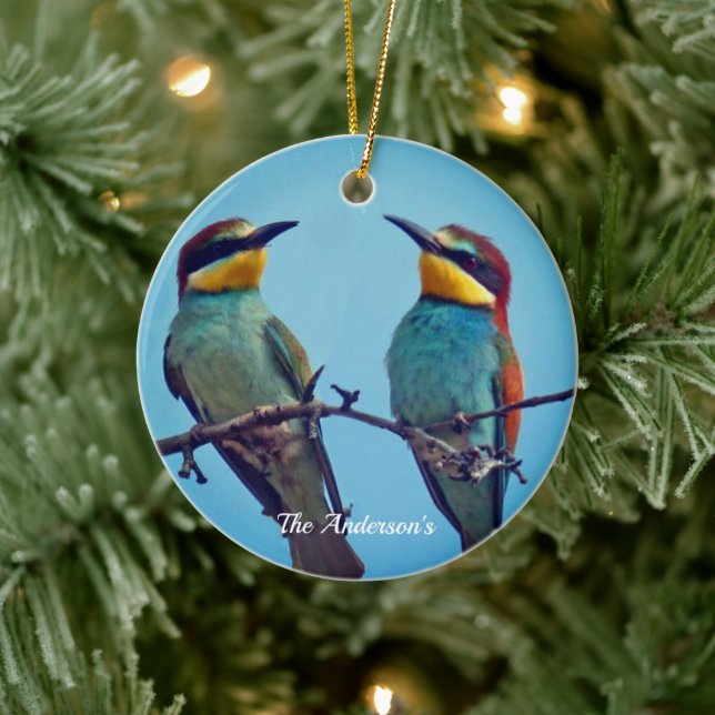 Personalised Custom Colourful Birds Photo Ceramic Tree Decoration (Tree)