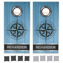 Personalised Custom Compass on Blue Wood, Silver