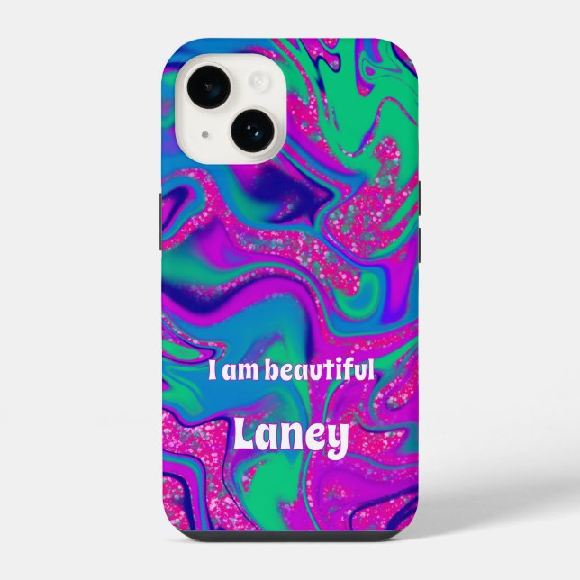Personalised Custom Cool Groovy Pink Wavy Teal iPhone Case (Back)