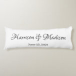 Personalised Custom Couple Name and Date Wedding Body Cushion<br><div class="desc">Personalised Script Custom Couple Name and Date Wedding  Body Pillow.
Elegant,  classic,  minimalist design.
Black and white</div>