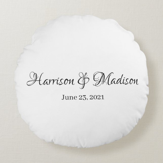 Personalised Custom Couple Name and Date Wedding Round Cushion (Front)