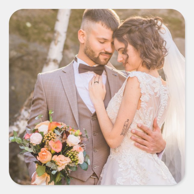Personalised Custom Couple Photo Square Sticker (Front)
