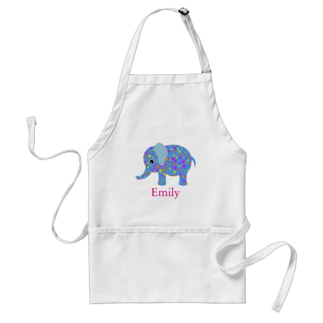Personalised Custom Cute Blue Floral Elephant Standard Apron (Front)