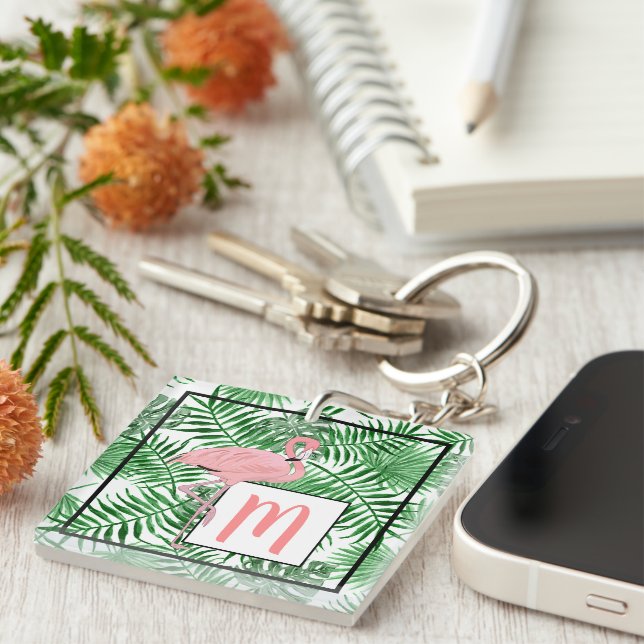 Personalised Custom Cute Tropical Pink Flamingo Key Ring (Front Right)