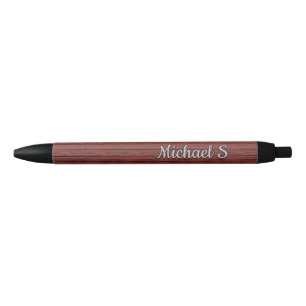 Personalised Custom Dark Red Woodgrain Pattern Black Ink Pen