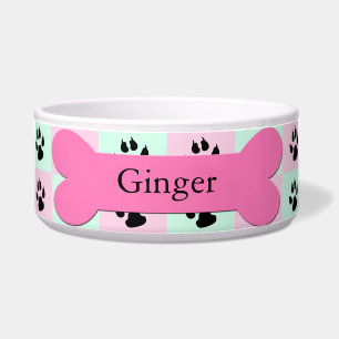Personalised Custom Dog Bowl -- Pink Dog Bone