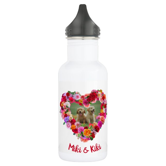 Personalised / Custom Dog / Pet Photo Rose Heart 532 Ml Water Bottle (Left)