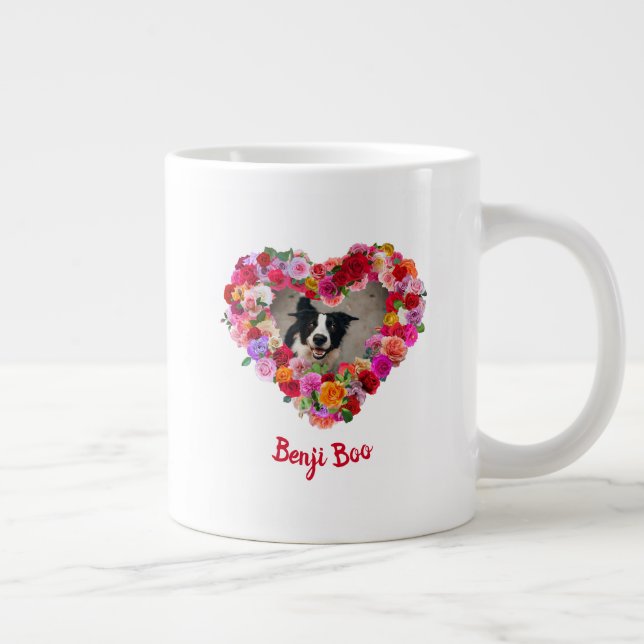 Personalised / Custom Dog / Pet Photo Rose Heart Large Coffee Mug (Right)