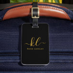 Personalised Custom Elegant Script Black Gold Luggage Tag<br><div class="desc">An elegant modern style black and gold luggage tag to help identify your belongings. Great for attaching to your luggage,  laptop bag,  golf bag,  carry-on,  and backpack. This product also makes a lovely gift for birthdays,  graduations,  bridal showers,  weddings,  and more.</div>