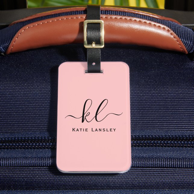 Personalised Custom Elegant Script Blush Pink Luggage Tag (Front Insitu 2)