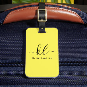 Personalised Custom Elegant Script Yellow Luggage Tag