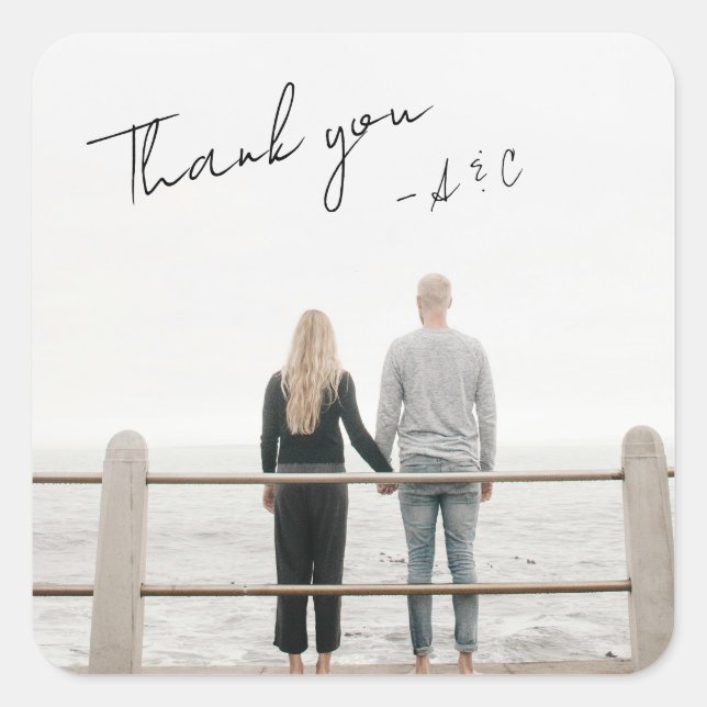 Personalised Custom Engagement Photo Thank You Square Sticker (Front)