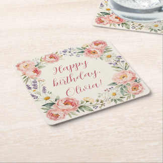 Personalised Custom Floral Happy Birthday Coaster