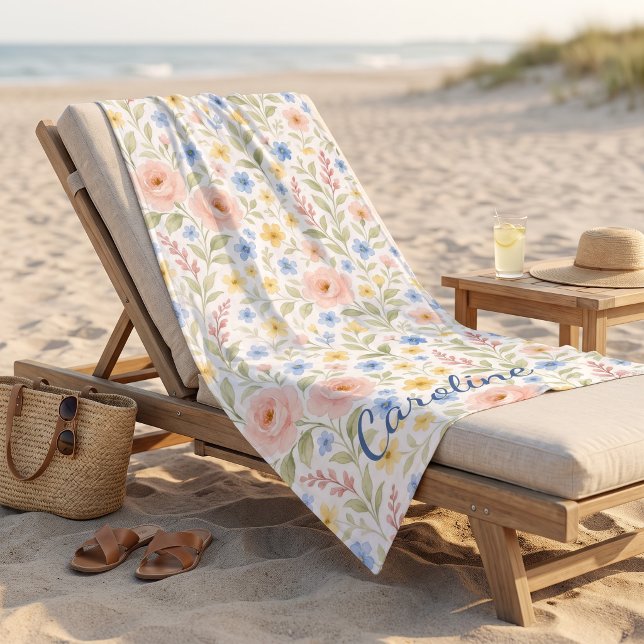 Personalised Custom Fun Classy Floral Art Pattern Beach Towel (Creator Uploaded)