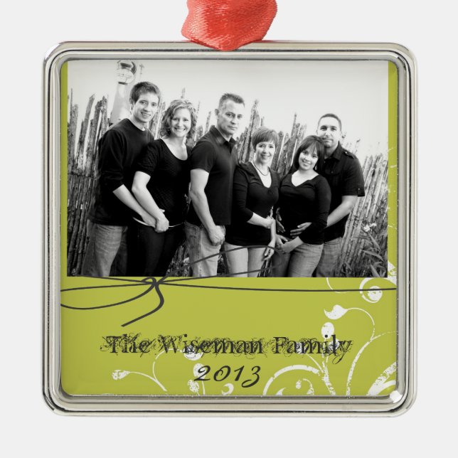 Personalised Custom Green Floral PHOTO Ornament (Front)