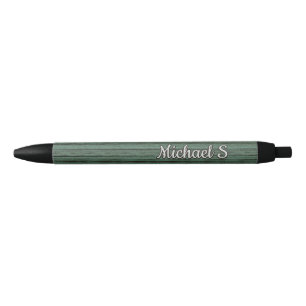 Personalised Custom Green Grey Woodgrain Pattern Black Ink Pen