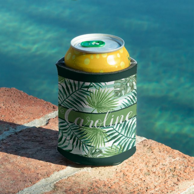 Personalised Custom Green Palm Leaves Pattern Can Cooler (In Situ Pool)