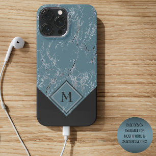 Personalised Custom Grey Teal Blue Black Marbled iPhone 15 Pro Max Case