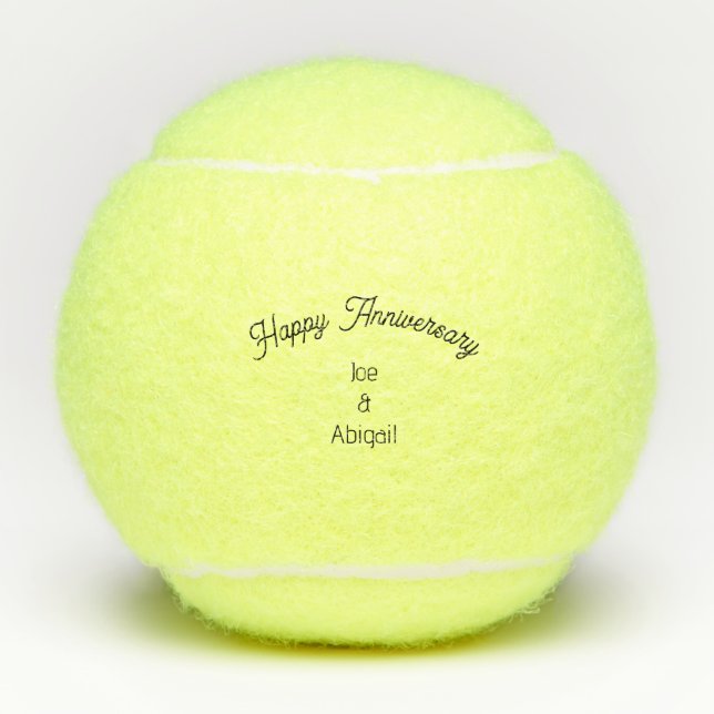 Personalised Custom Happy Anniversary Script Tenni Tennis Balls (Front)