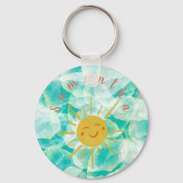 Personalised Custom Happy Sun and Waves Keychain (Front)