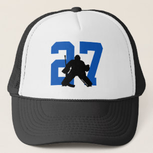 Personalised Custom Hockey Goalie Number Blue Trucker Hat