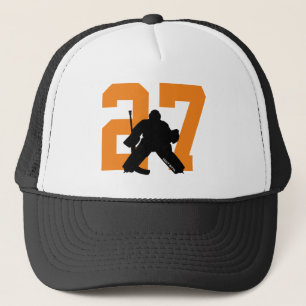 Personalised Custom Hockey Goalie Number Orange Trucker Hat