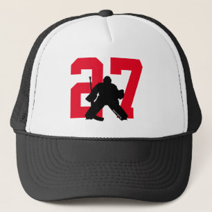 Personalised Custom Hockey Goalie Number Red Trucker Hat