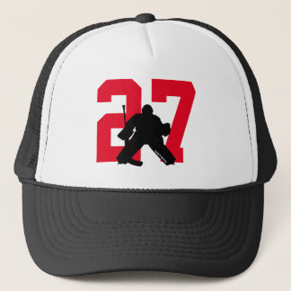 Personalised Custom Hockey Goalie Number Red Trucker Hat