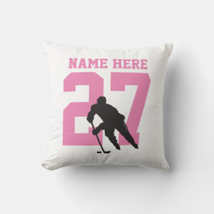 Personalised Custom Hockey Player Name Number Pink Cushion