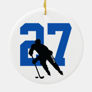 Personalised Custom Hockey Player Number Blue Ceramic Tree Decoration